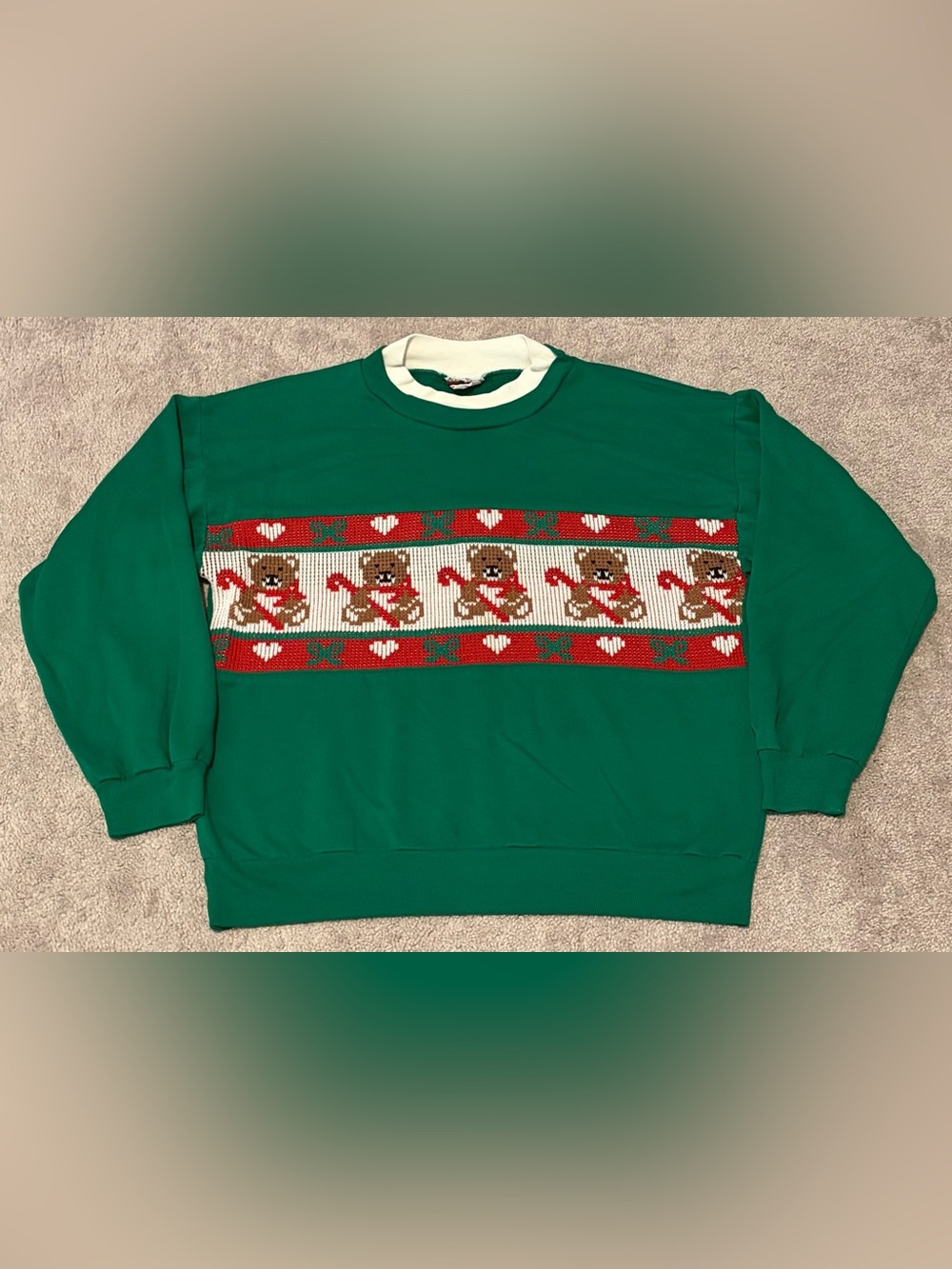 VTG Nutcracker Green Grandma Bear Knit Christmas Sweatshirt Women’s Measured Lg